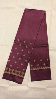 embroidered maroon kasuti blouse with gold zari peacock detail